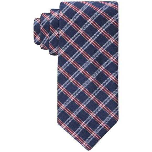 Tommy Hilfiger Men's Necktie Classic Check Tie Navy Red 14652 - Picture 1 of 1